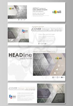 Social media and email headers set, modern banners. Business templates. Easy editable abstract design template, vector layouts in popular sizes. Chemistry pattern, molecule structure on gray backgroun