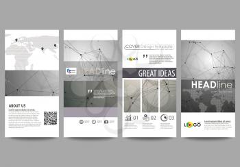 Flyers set, modern banners. Business templates. Cover design template, easy editable abstract vector layouts. Chemistry pattern, molecule structure on gray background. Science and technology concept