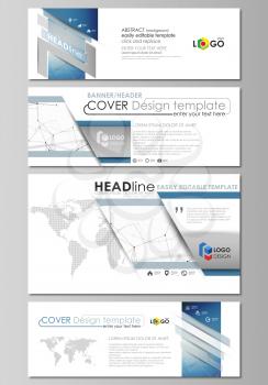 Social media and email headers set, modern banners. Business templates. Easy editable abstract design template, vector layouts in popular sizes. Geometric blue color background, molecule structure, sc