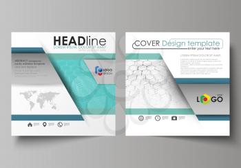 Business templates for square design brochure, magazine, flyer, booklet or annual report. Leaflet cover, abstract flat layout, easy editable vector. Chemistry pattern, hexagonal molecule structure on 
