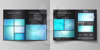 Business templates for bi fold brochure, magazine, flyer, booklet or annual report. Cover design template, easy editable vector, abstract flat layout in A4 size. Chemistry pattern, connecting lines an