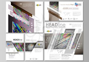Social media posts set. Business templates. Easy editable abstract flat design template, vector layouts in popular formats. Colorful background made of stripes. Abstract tubes and dots. Glowing multic