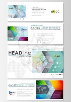 Social media and email headers set, modern banners. Business cover template, easy editable vector, flat layout in popular sizes. Colorful design background with abstract shapes, waves. Overlap effect