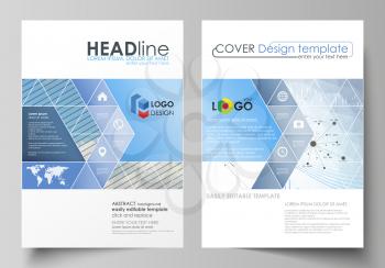 Business templates for brochure, magazine, flyer, booklet or annual report. Cover design template, easy editable vector, abstract flat layout in A4 size. Blue color abstract infographic background in 