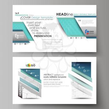 Business templates in HD format for presentation slides. Easy editable abstract vector layouts in flat design. Chemistry pattern, hexagonal molecule structure on blue. Medicine, science and technology