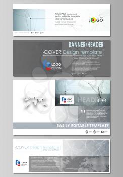 Social media and email headers set, modern banners. Business templates. Easy editable abstract design template, vector layouts in popular sizes. Chemistry pattern, connecting lines and dots, molecule 