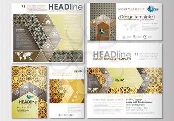 Social media posts set. Business templates. Cover design template, easy editable, flat layouts. Islamic gold pattern, overlapping geometric shapes forming abstract ornament. Vector golden texture