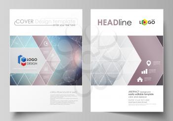 Business templates for brochure, magazine, flyer, booklet or annual report. Cover design template, easy editable vector, abstract flat layout in A4 size. Compounds lines and dots. Big data visualizati