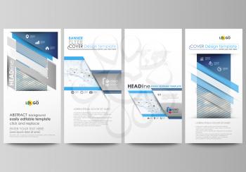 Flyers set, modern banners. Business templates. Cover design template, easy editable abstract vector layouts. Blue color abstract infographic background in minimalist style made from lines, symbols, c