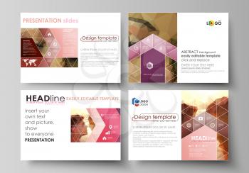 Set of business templates for presentation slides. Easy editable abstract vector layouts in flat design. Romantic couple kissing. Beautiful background. Geometrical pattern in triangular style