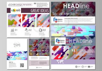 Social media posts set. Business templates. Easy editable abstract flat design template, vector layouts in popular formats. Bright color lines and dots, colorful minimalist backdrop with geometric sha