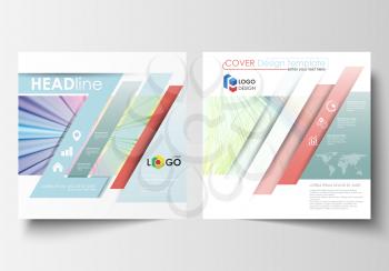 Business templates for square brochure, magazine, flyer, annual report. Leaflet cover, flat layout, easy editable vector. Colorful background with abstract waves, lines. Bright color curves. Motion de