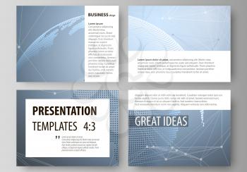 The minimalistic abstract vector illustration of the editable layout of the presentation slides design business templates. World globe on blue. Global network connections, lines and dots