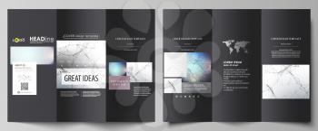 Tri-fold brochure business templates on both sides. Easy editable abstract vector layout in flat design. Compounds lines and dots. Big data visualization in minimal style. Graphic communication backgr