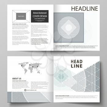 Business templates for square design bi fold brochure, magazine, flyer, booklet or annual report. Leaflet cover, abstract flat layout, easy editable vector. Minimalistic background with lines. Gray co