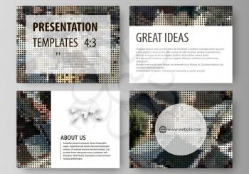 Set of business templates for presentation slides. Easy editable abstract vector layouts in flat design. Colorful background made of dotted texture for travel business, urban cityscape