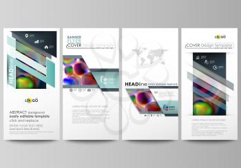 Flyers set, modern banners. Business templates. Cover design template, easy editable abstract flat layouts, vector illustration. Colorful design background with abstract shapes, bright cell backdrop.