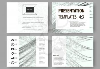 Set of business templates for presentation slides. Easy editable layouts, vector illustration. Abstract waves, lines and curves. Gray color background. Motion design
