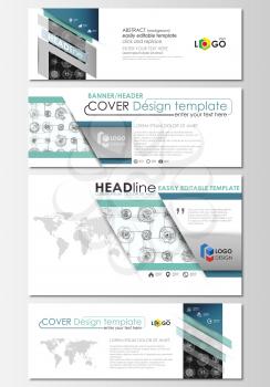 Social media and email headers set, modern banners. Business templates. Flat layouts in popular sizes. High tech design, connecting system. Science, technology concept. Futuristic abstract vector back