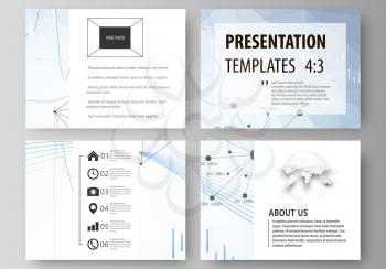 Set of business templates for presentation slides. Easy editable abstract vector layouts in flat design. Blue color abstract infographic background in minimalist style made from lines, symbols, charts