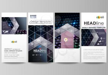 Flyers set, modern banners. Business templates. Cover design template, easy editable abstract vector layouts. Abstract colorful neon dots, dotted technology background. Glowing particles, led light pa