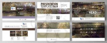 Business templates in HD format for presentation slides. Easy editable abstract vector layouts in flat design. Abstract multicolored backgrounds. Geometrical patterns. Triangular and hexagonal style.