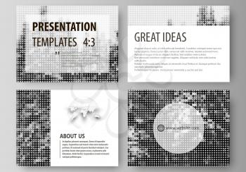 Set of business templates for presentation slides. Easy editable abstract vector layouts in flat design. Abstract landscape of nature. Dark color pattern in vintage style, mosaic texture.