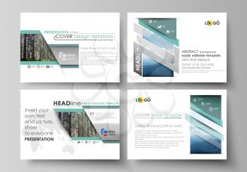 Set of business templates for presentation slides. Easy editable abstract vector layouts in flat design. Colorful background made of triangular or hexagonal texture for travel business, natural landsc