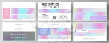 Business templates in HD format for presentation slides. Easy editable abstract vector layouts in flat design. Hologram, background in pastel colors with holographic effect. Blurred colorful pattern, 