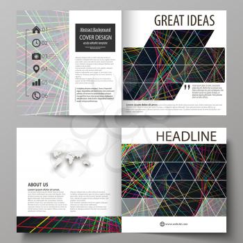 Business templates for square design bi fold brochure, magazine, flyer, booklet or annual report. Leaflet cover, abstract flat layout, easy editable vector. Bright color lines, colorful beautiful back