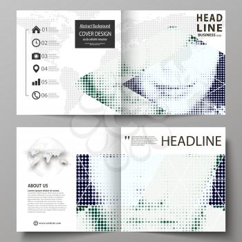 Business templates for square design bi fold brochure, magazine, flyer, booklet or annual report. Leaflet cover, abstract flat layout, easy editable vector. Halftone dotted background, retro style gru