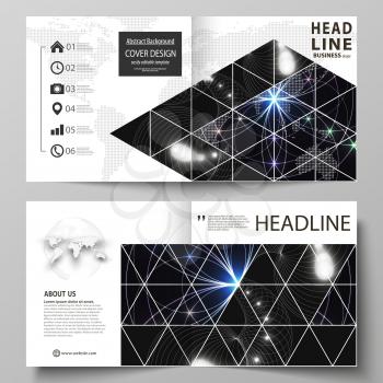 Business templates for square design bi fold brochure, magazine, flyer, booklet or annual report. Leaflet cover, abstract flat layout, easy editable vector. Sacred geometry, glowing geometrical orname