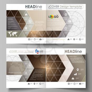 Business templates for square design bi fold brochure, magazine, flyer, booklet or annual report. Leaflet cover, abstract flat layout, easy editable vector. Alchemical theme. Fractal art background. S