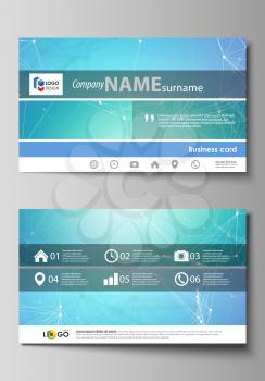 Business card templates. Easy editable layout, abstract vector design template. Chemistry pattern, connecting lines and dots, molecule structure, medical DNA research. Medicine concept