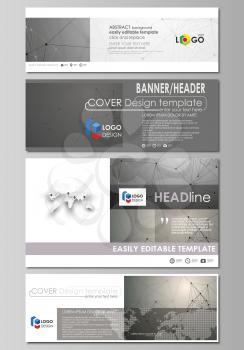 Social media and email headers set, modern banners. Business templates. Easy editable abstract design template, vector layouts in popular sizes. Chemistry pattern, molecule structure on gray backgroun