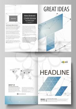 Business templates for bi fold brochure, magazine, flyer, booklet or annual report. Cover design template, easy editable vector, abstract flat layout in A4 size. Geometric blue color background, molec