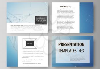Set of business templates for presentation slides. Easy editable abstract vector layouts in flat design. Geometric blue color background, molecule structure, science concept. Connected lines and dots