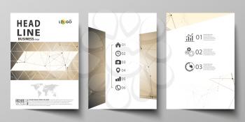 Business templates for brochure, magazine, flyer, booklet or annual report. Cover design template, easy editable vector, abstract flat layout in A4 size. Technology, science, medical concept. Golden d