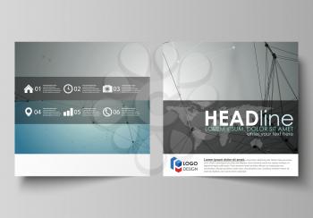 Business templates for square design brochure, magazine, flyer, booklet or annual report. Leaflet cover, abstract flat layout, easy editable vector. Geometric background, connected line and dots. Mole