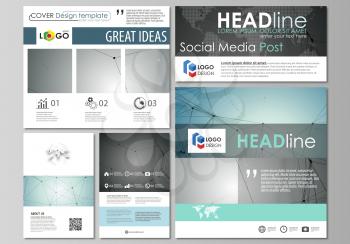 Social media posts set. Business templates. Easy editable abstract flat design template, vector layouts in popular formats. Geometric background, connected line and dots. Molecular structure. Scientif