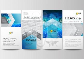 Flyers set, modern banners. Business templates. Cover design template, easy editable, abstract flat layouts. Abstract triangles, blue and gray triangular background, modern polygonal vector.