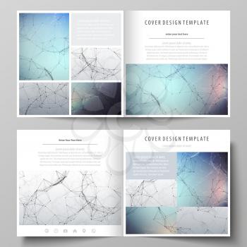 Business templates for square design bi fold brochure, magazine, flyer, booklet or annual report. Leaflet cover, abstract flat layout, easy editable vector. Compounds lines and dots. Big data visualiz