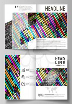 Business templates for bi fold brochure, magazine, flyer, booklet or annual report. Cover design template, easy editable vector, abstract flat layout in A4 size. Colorful background made of stripes. A