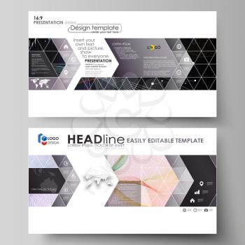 Business templates in HD format for presentation slides. Easy editable abstract vector layouts in flat design. Colorful abstract infographic background in minimalist style made from lines, symbols, ch