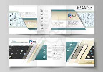 Set of business templates for tri fold square design brochures. Leaflet cover, abstract flat layout, easy editable vector. Abstract soft color dots with illusion of depth and perspective, dotted techn