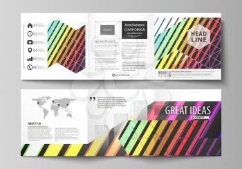 Set of business templates for tri fold brochures. Square design. Leaflet cover, abstract flat layout, easy editable vector. Bright color rectangles, colorful design with geometric rectangular shapes f
