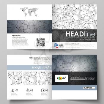 Business templates for square design bi fold brochure, magazine, flyer, booklet or annual report. Leaflet cover, abstract flat layout, easy editable vector. Chemistry pattern, molecular texture, polyg