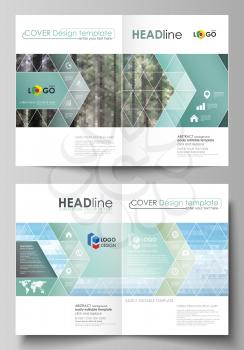 Business templates for bi fold brochure, magazine, flyer, booklet or annual report. Cover design template, easy editable vector, abstract flat layout in A4 size. Colorful background made of triangular