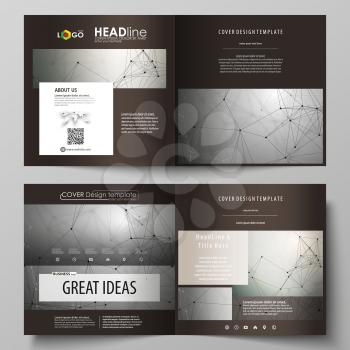 Business templates for square design bi fold brochure, magazine, flyer, booklet or annual report. Leaflet cover, abstract flat layout, easy editable vector. Chemistry pattern, molecule structure on gr