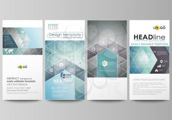 Flyers set, modern banners. Business templates. Cover design template, easy editable abstract vector layouts. Geometric background, connected line and dots. Molecular structure. Scientific, medical, t